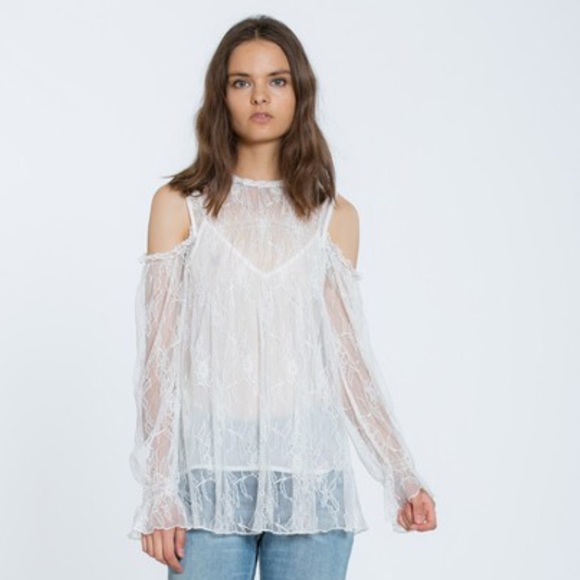 🎉CLEARANCE🎉Ivory Cold Shoulder High-Neckline Top - Picture 4 of 6